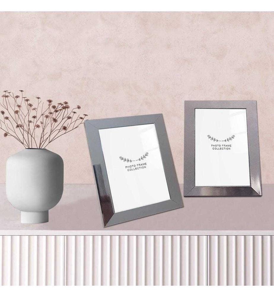 Cornice portafoto, 2 pezzi, argento, plastica