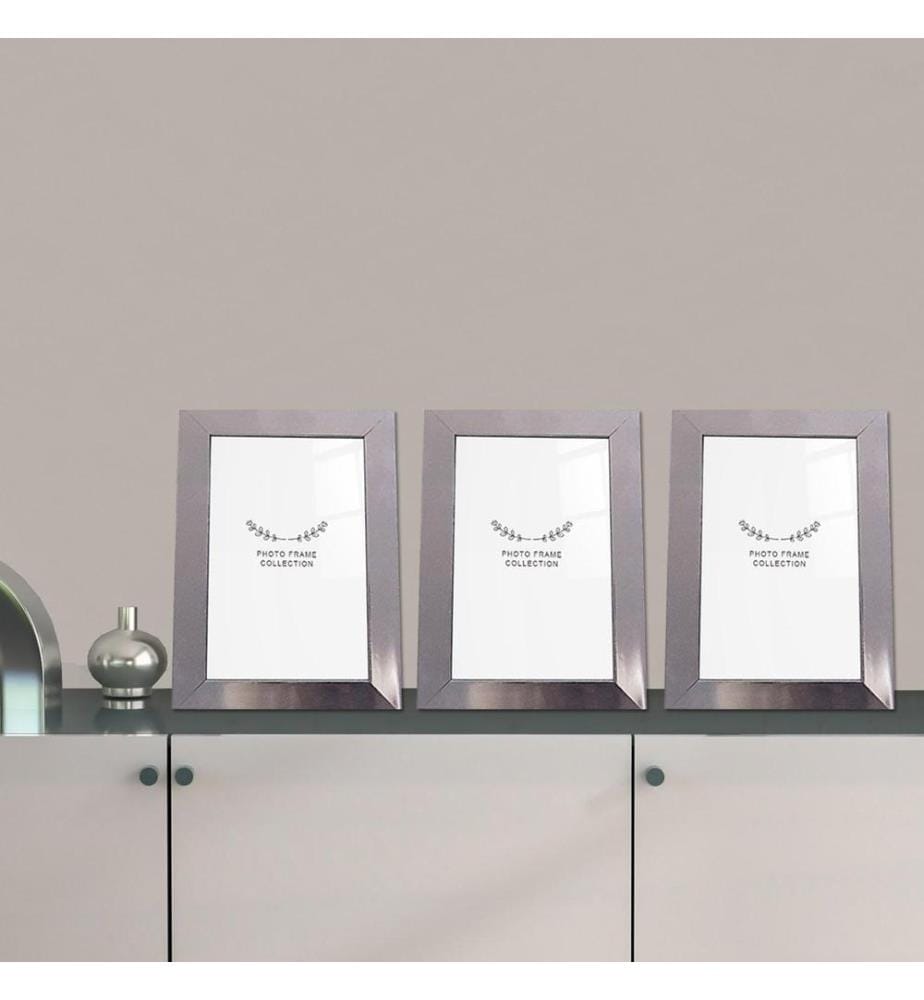 Cornice portafoto, 3 pezzi, argento, plastica
