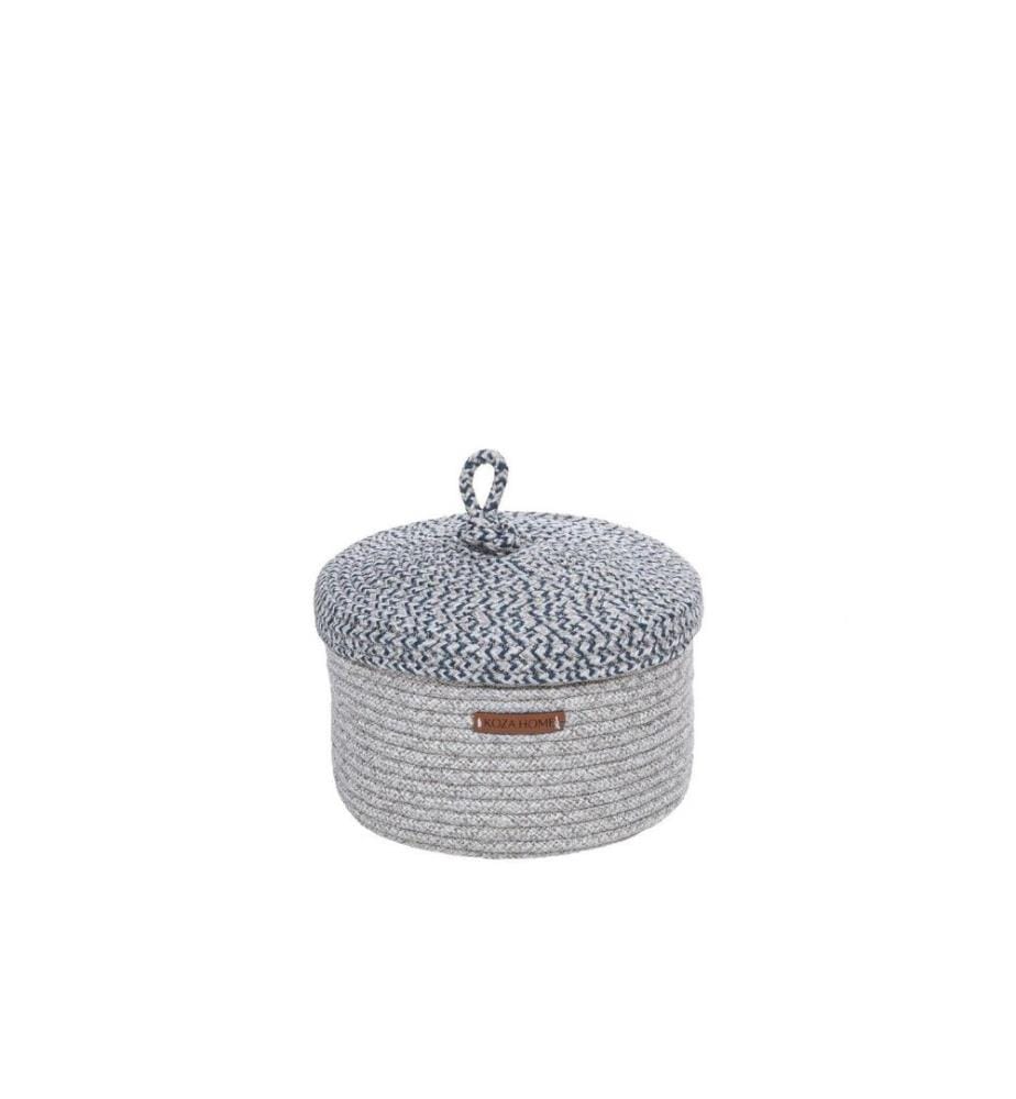 Decorative Box, Grey, Navy Blue, Cotton, Handmade