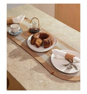 Chemin de table, naturel, gris, coton, fait à la main