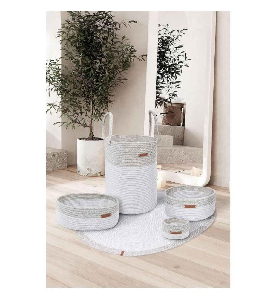 Boîte décorative, blanche, grise, en coton, faite à la main