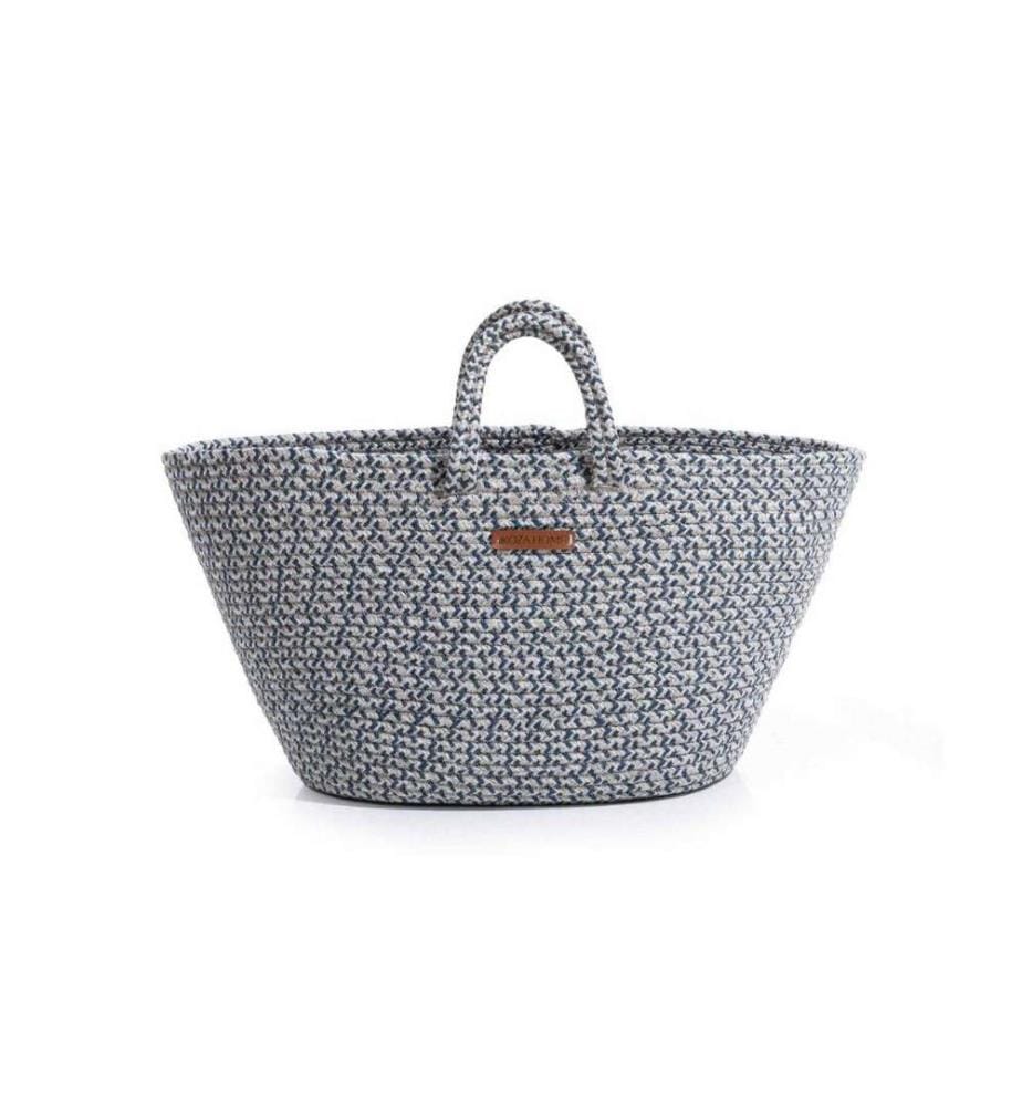 Decorative Bag, Navy Blue Grey, Cotton, Handmade