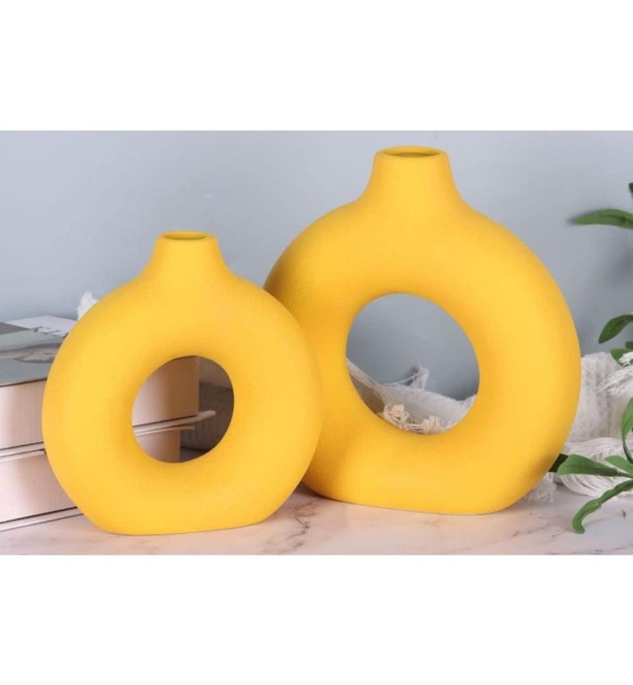 Vase, gelb, 100 % Keramik