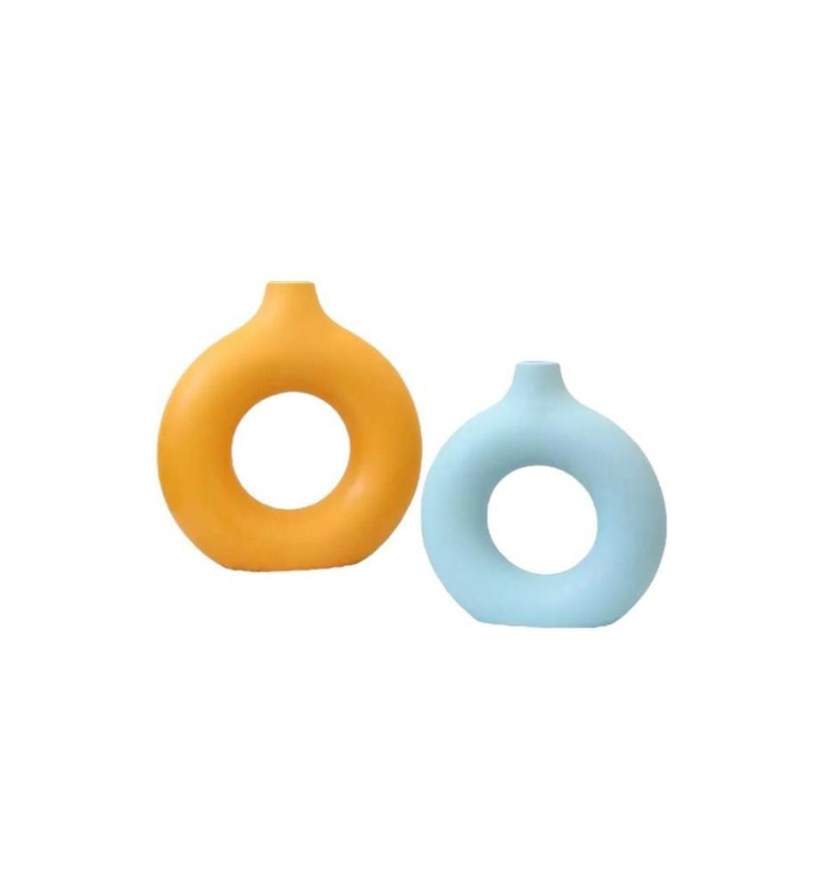 Vase, bleu, orange, 100% céramique