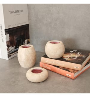 Set di candelieri, 3 pezzi, beige, 100% marmo travertino