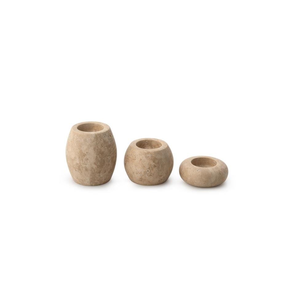 Set di candelieri, 3 pezzi, beige, 100% marmo travertino