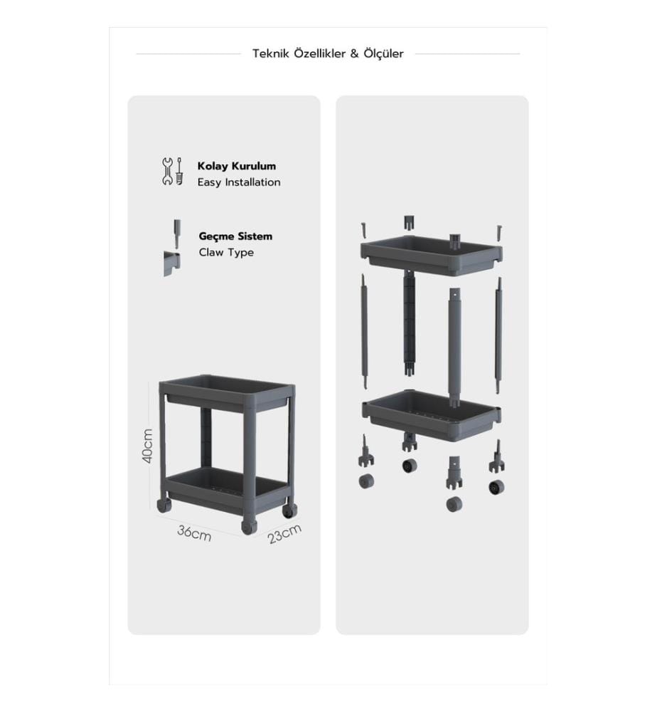 Étagère multifonctionnelle en plastique, 2 pièces, gris, 100% PLASTIQUE