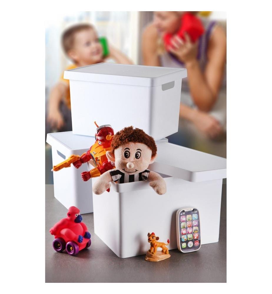 Storage Box Set, 3 Pieces, White, 100% PLASTIC