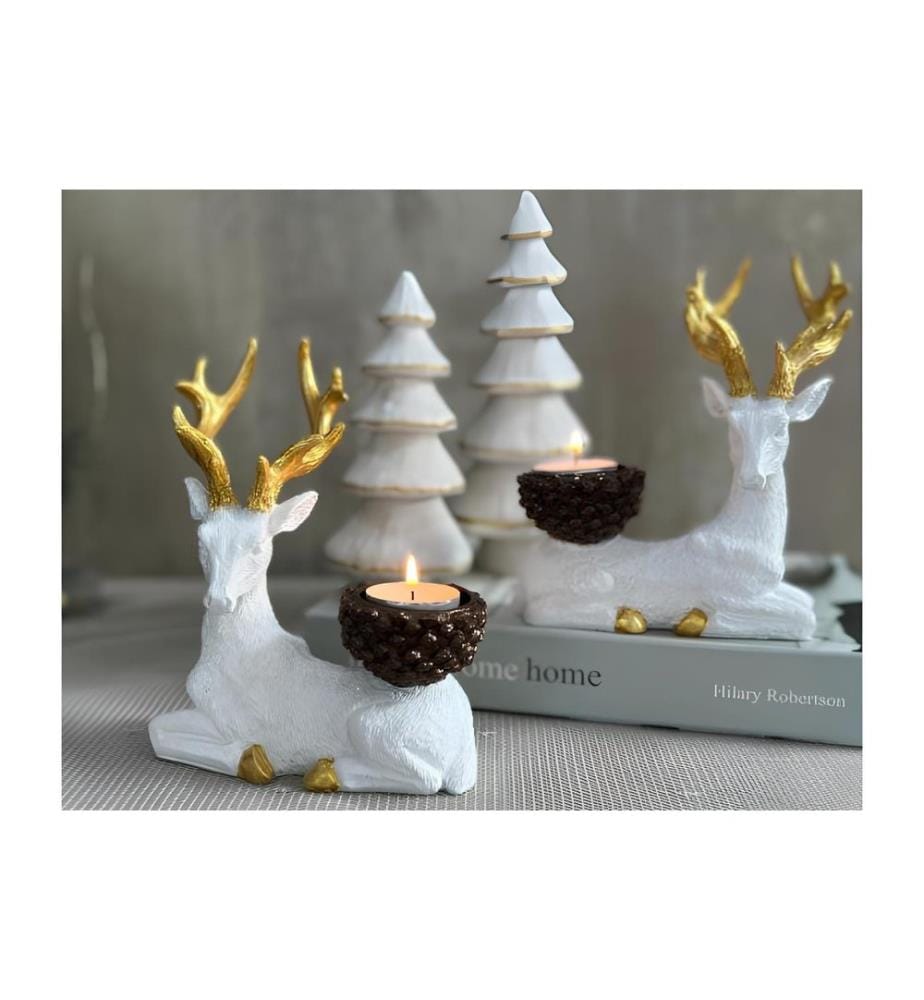 Candlestick Set, 2 Pieces, White, 100% POLYESTER