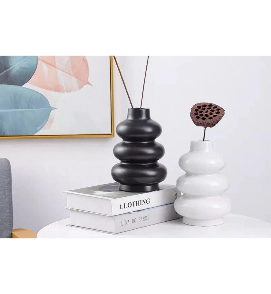 Set de vases, Noir, Blanc, 100% CERAMIQUE
