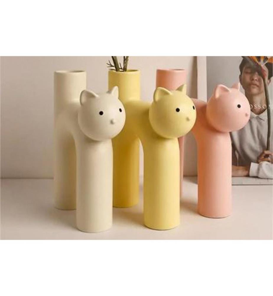 Vasen-Set, Creme, Gelb, Rosa, 100 % Keramik