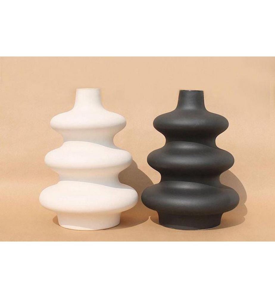Set de vases, Noir, Blanc, 100% CERAMIQUE