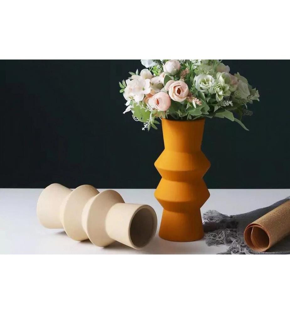 Vasen-Set, Creme, Orange, 100 % Keramik