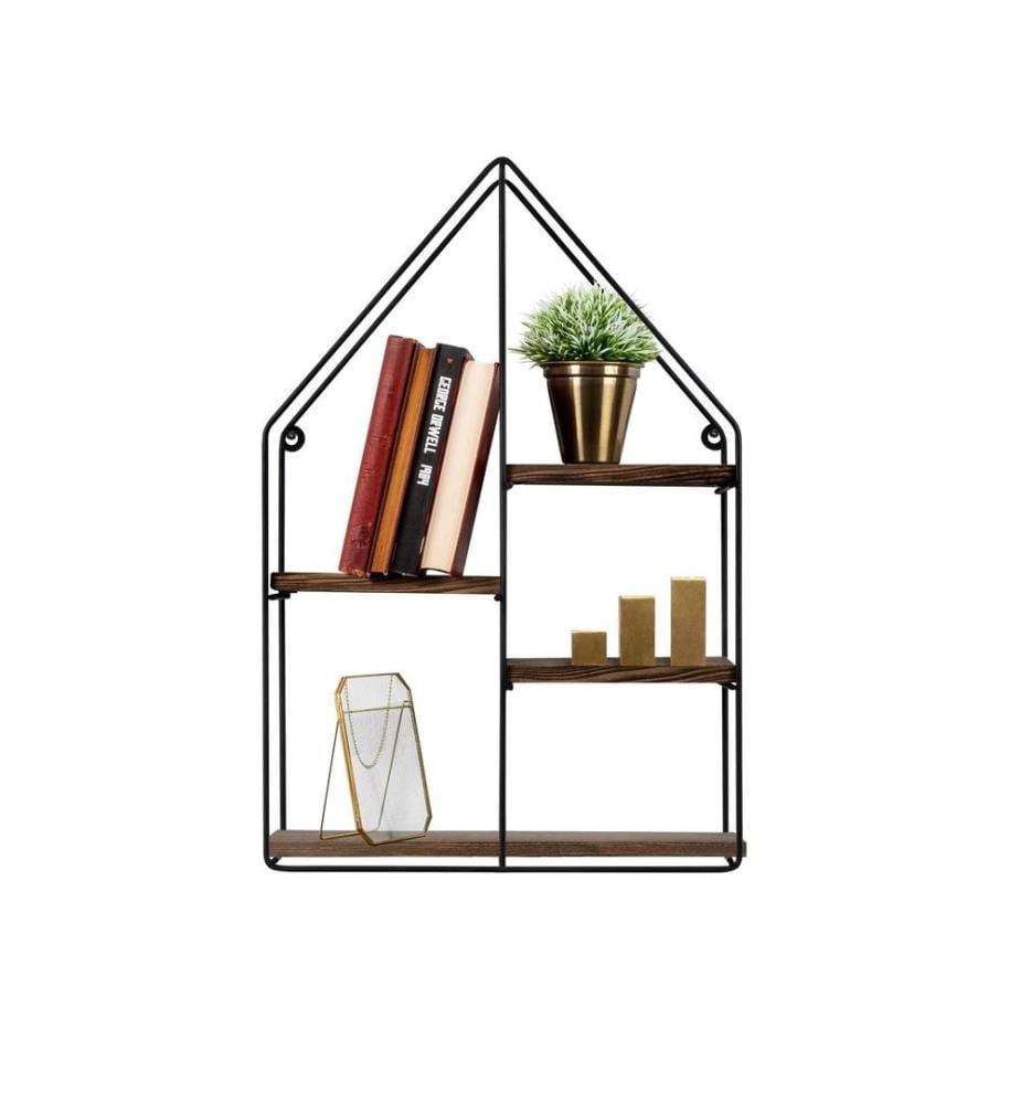 Wall Shelf, Black Walnut, Spruce Wood, Metal Frame