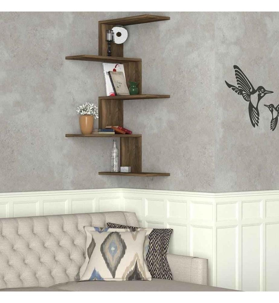 Etagère murale, noyer, panneau de particules mélaminé