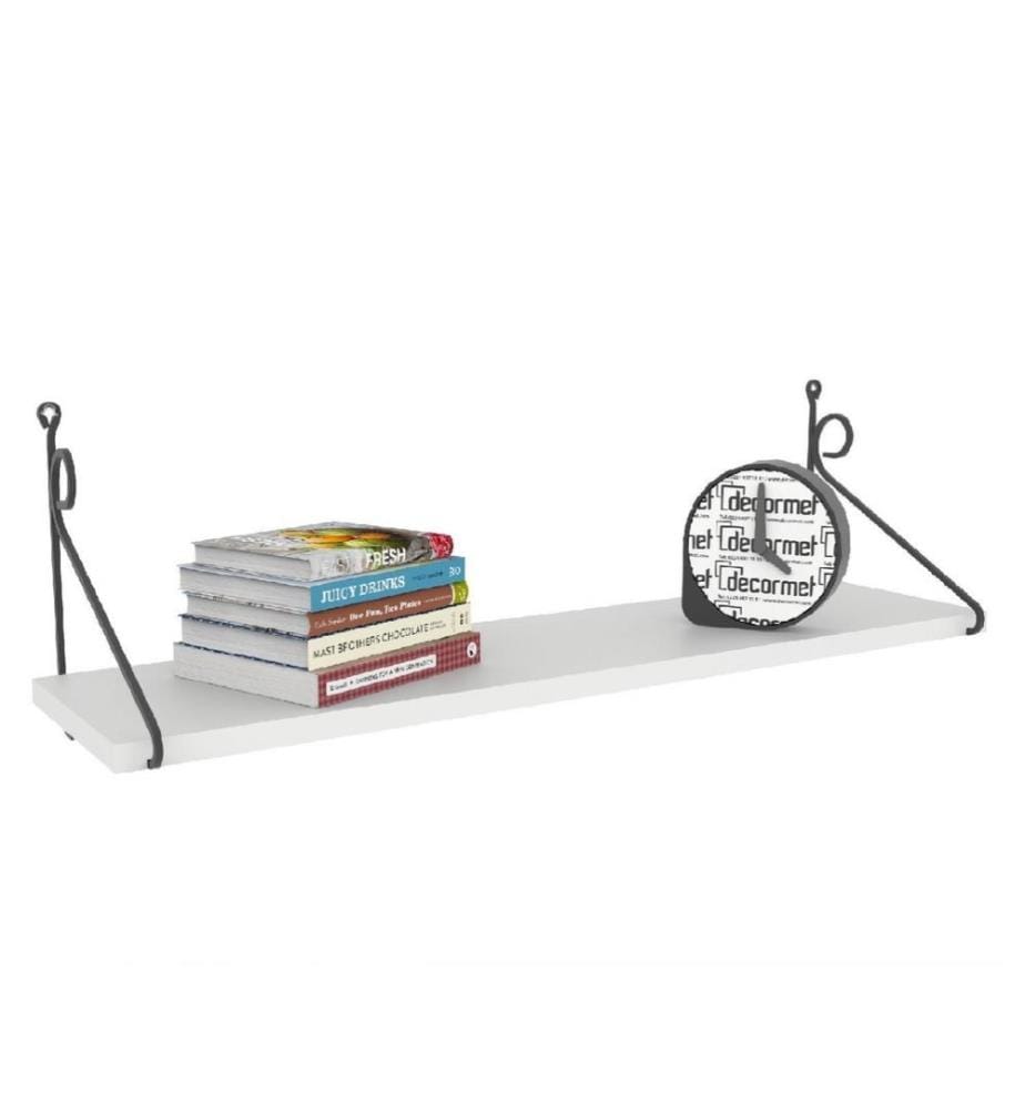 Etagère murale, blanc, panneau de particules mélaminé, support métallique