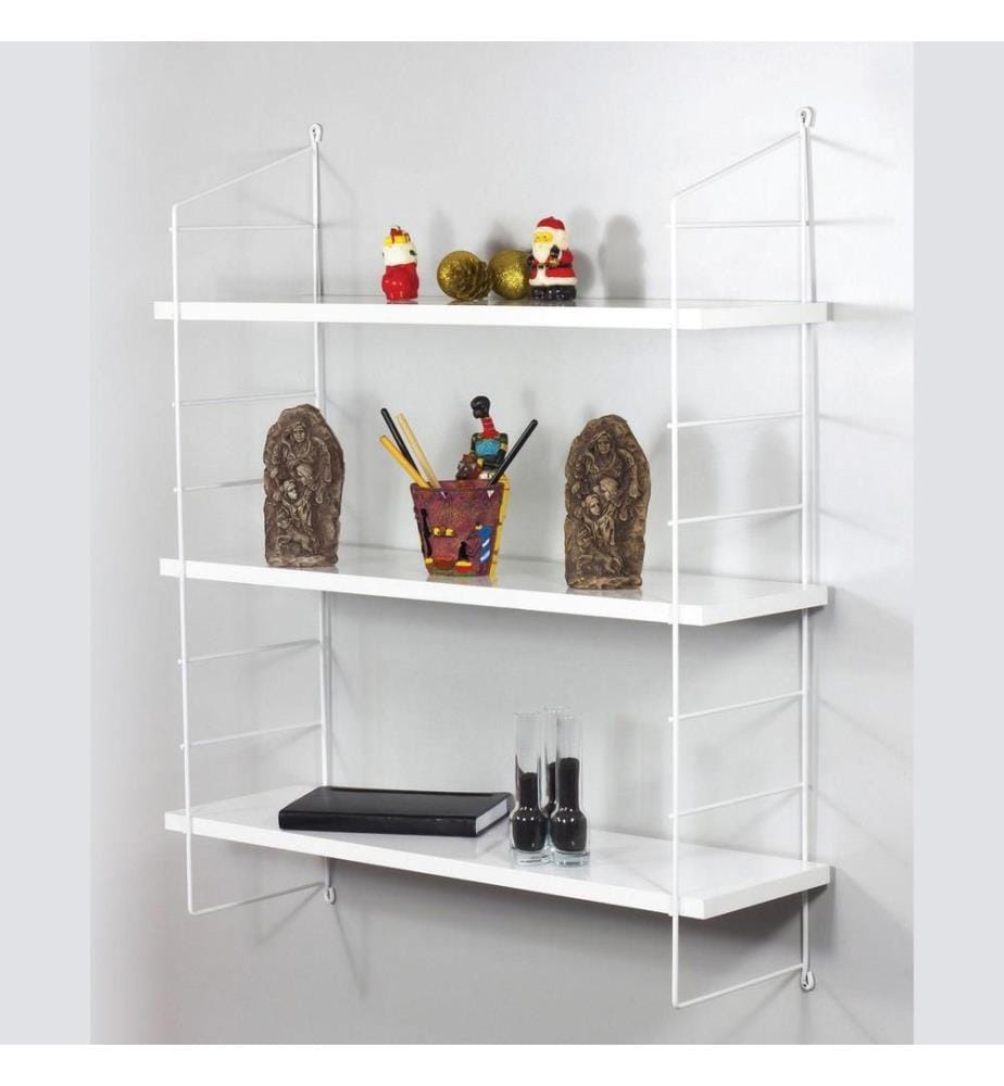 Etagère murale, blanc, panneau de particules mélaminé, support métallique