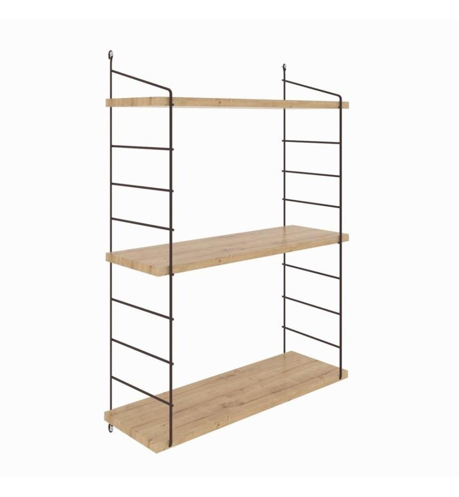 Etagère murale, chêne, panneau de particules mélaminé, support métallique
