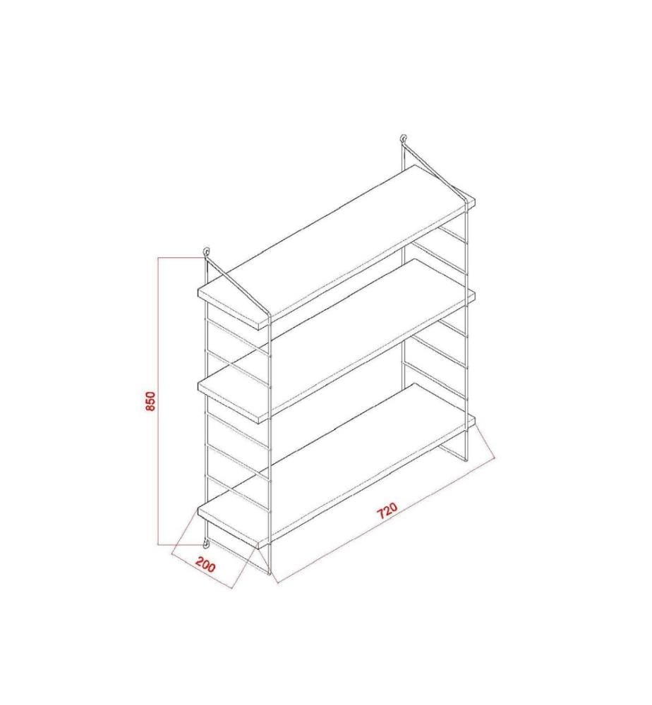 Etagère murale, chêne, panneau de particules mélaminé, support métallique