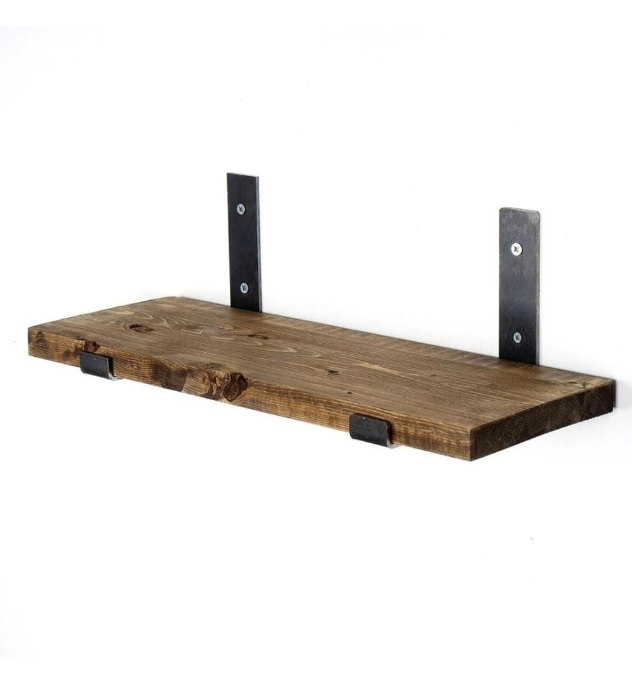 Dekoratives Wandregal aus Holz, Schwarznuss, Fichtenholz, Metallfuss