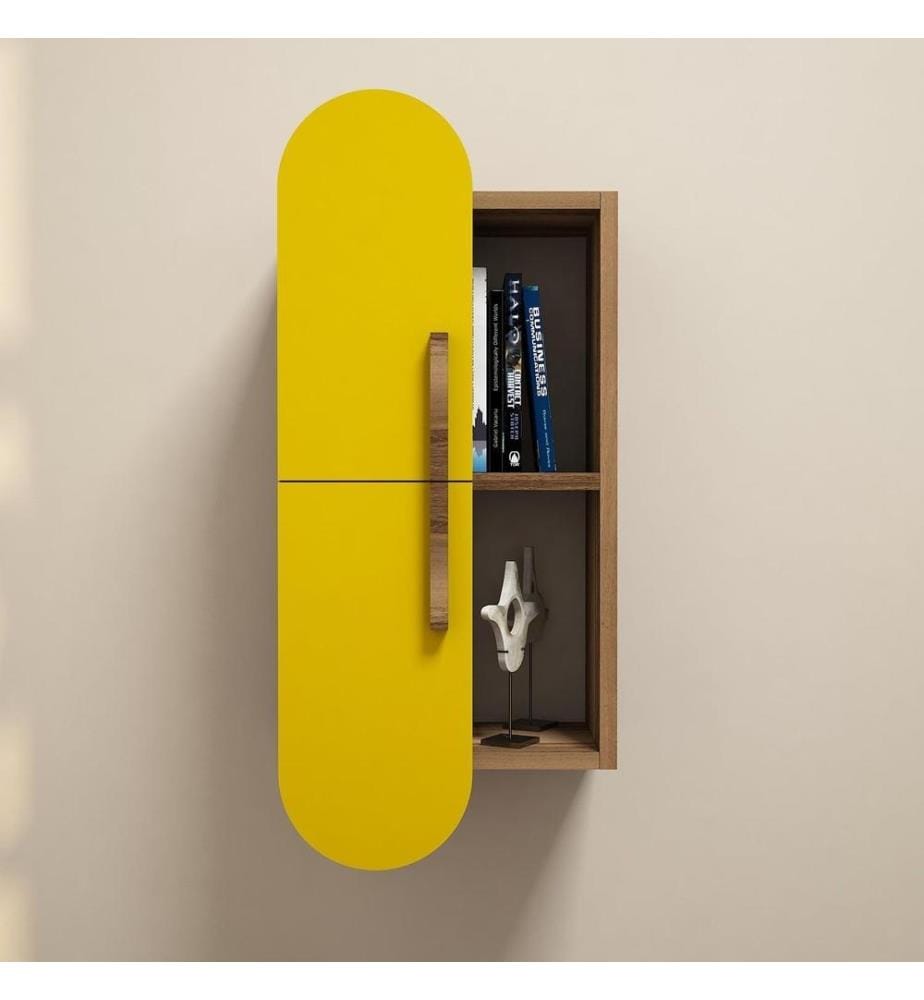 Etagère murale, jaune noyer, panneau de particules mélaminé