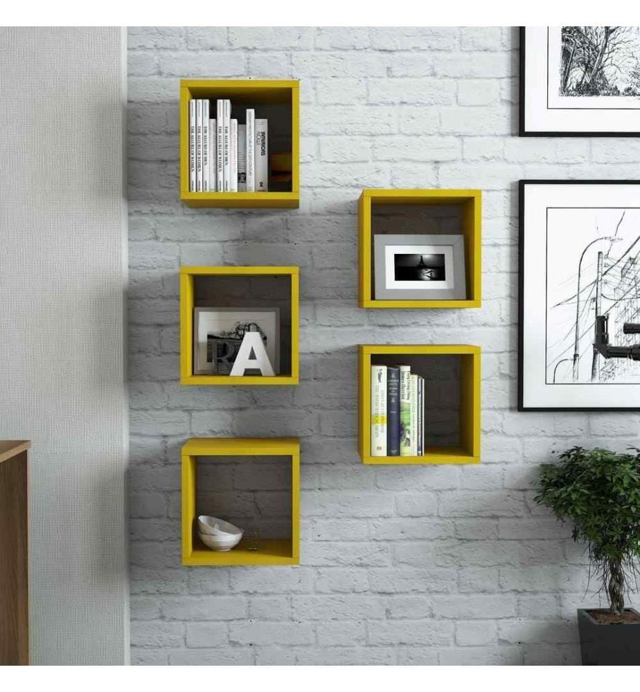 Etagère murale, jaune, panneau de particules mélaminé