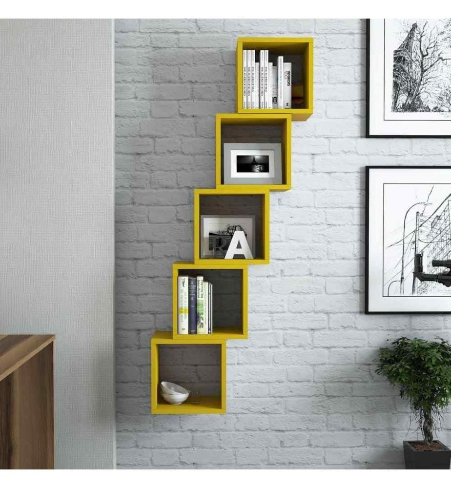 Etagère murale, jaune, panneau de particules mélaminé