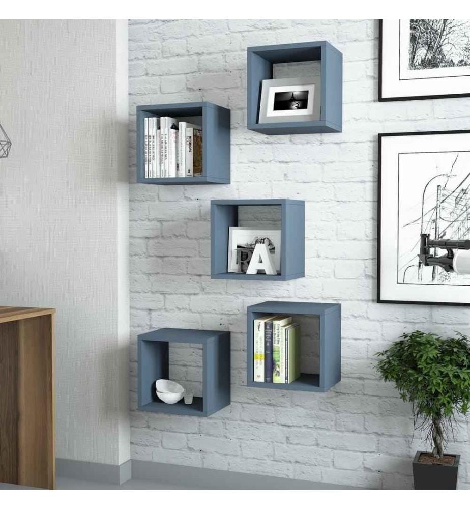 Etagère murale, bleu, panneau de particules mélaminé