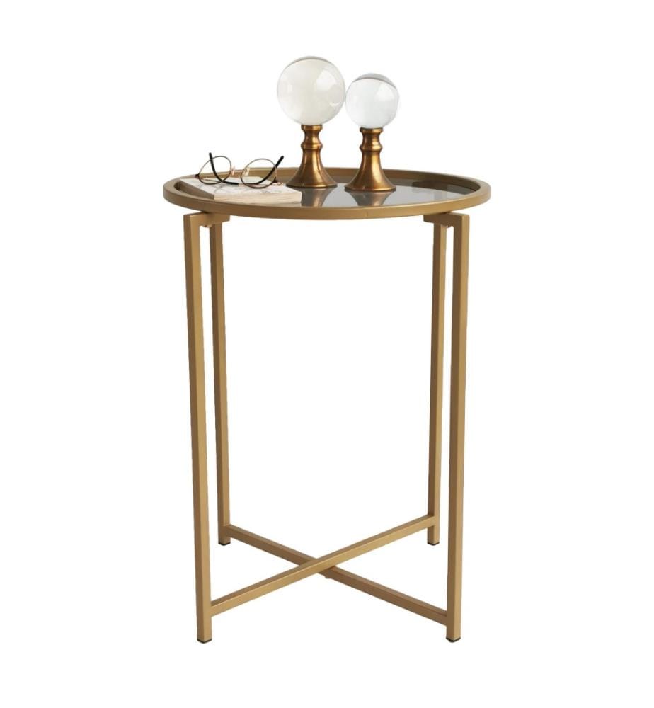 Table basse, or, fumée, verre trempé