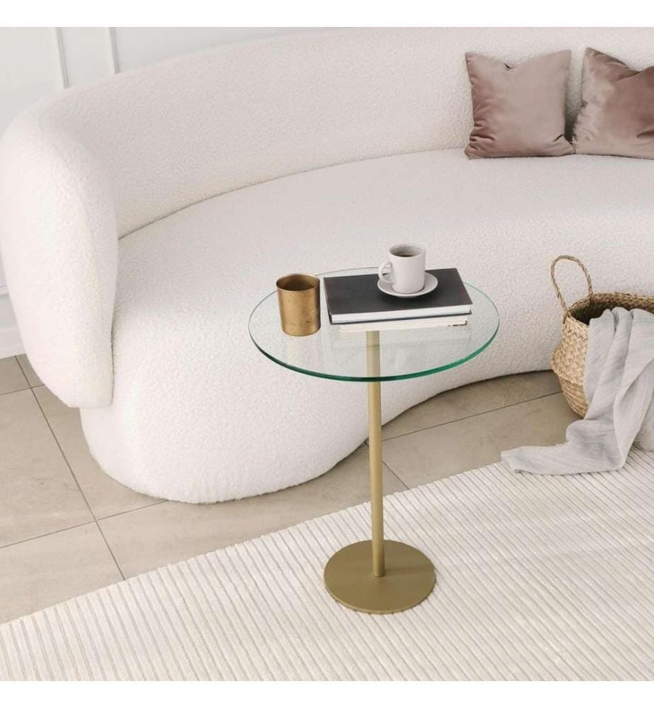 Table basse, or, verre trempé, pieds en métal