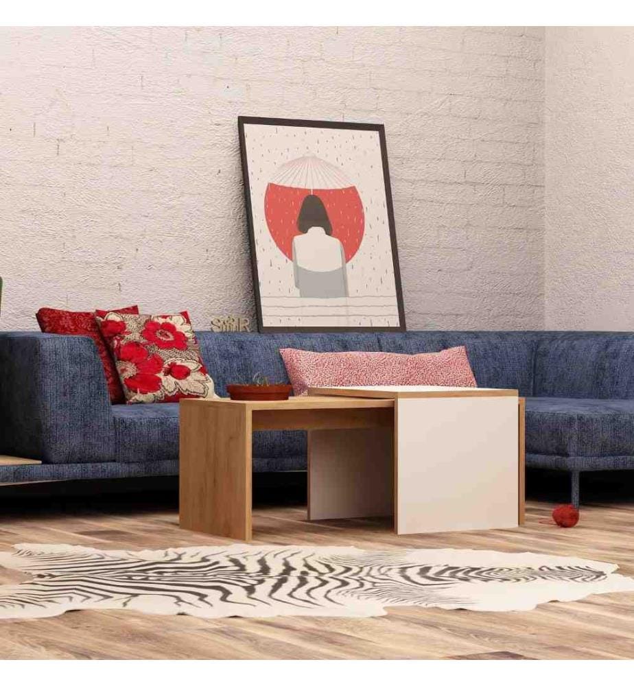 Table basse, chêne, blanc, panneau de particules mélaminé