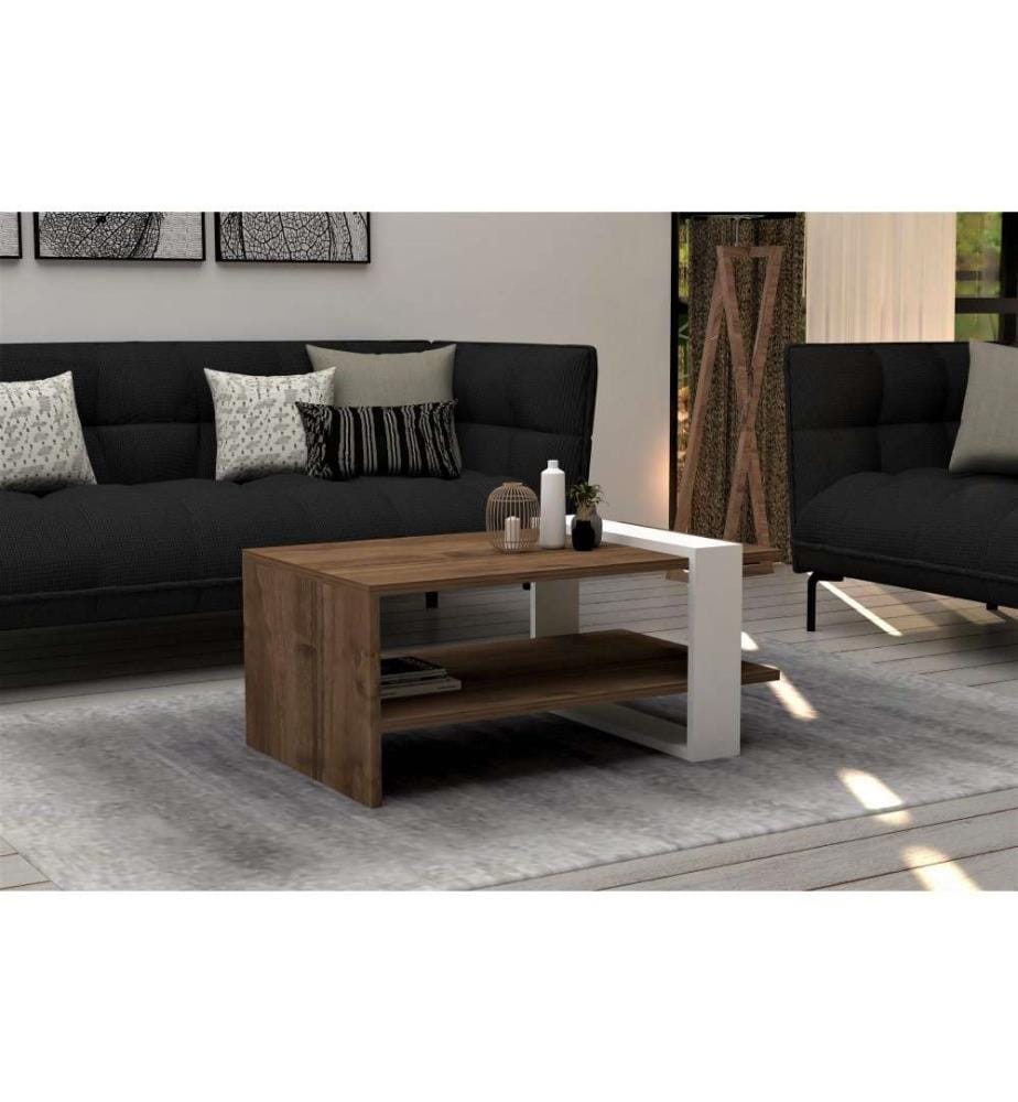 Table basse, noyer, blanc, panneau de particules mélaminé