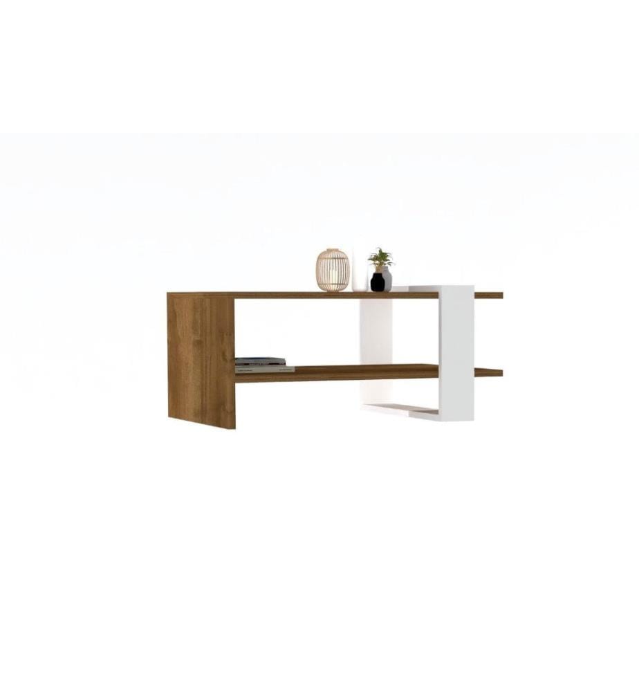 Table basse, noyer, blanc, panneau de particules mélaminé