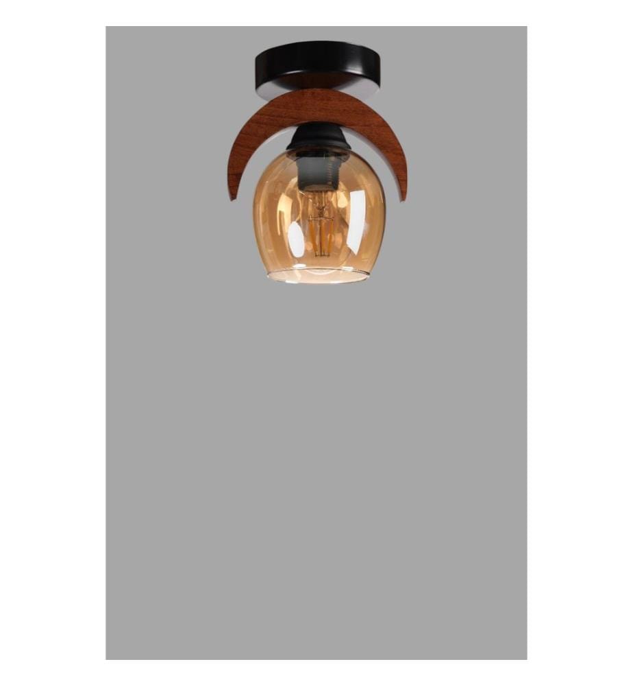 Kronleuchter, Honig, Walnuss, Schwarz, Metallkorpus mit Holzdetails