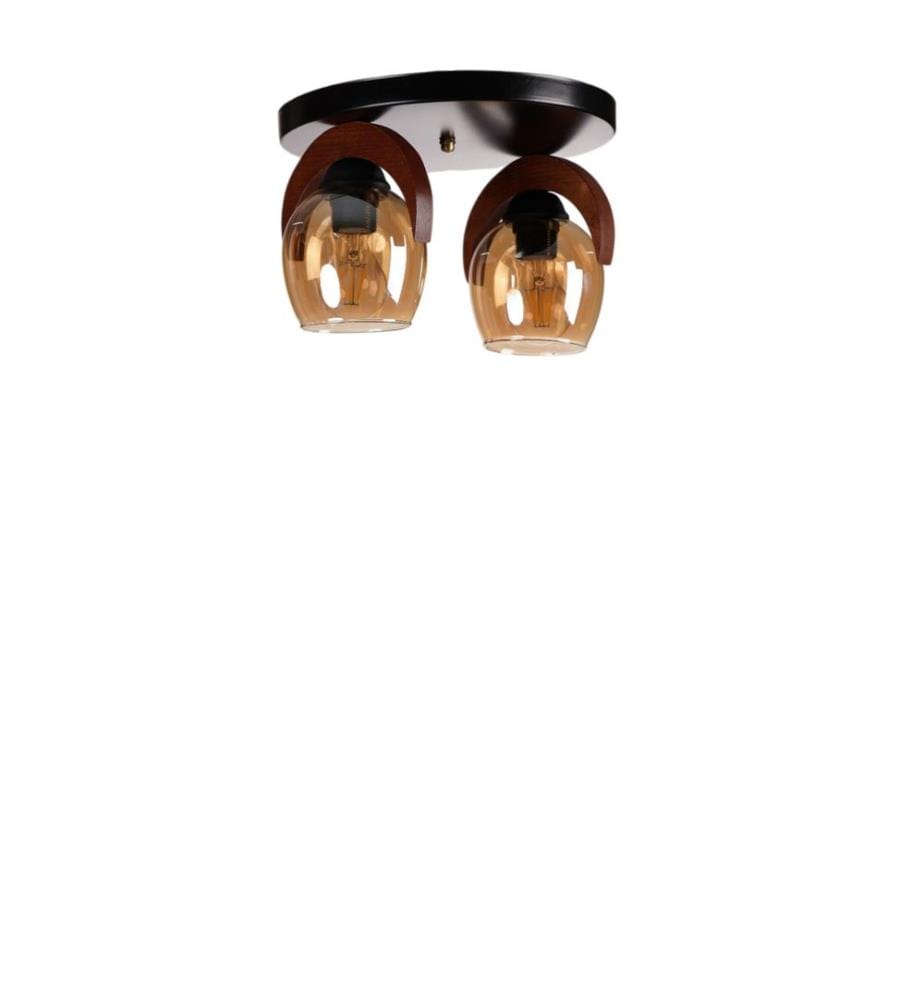 Kronleuchter, Honig, Walnuss, Schwarz, Metallkorpus mit Holzdetails
