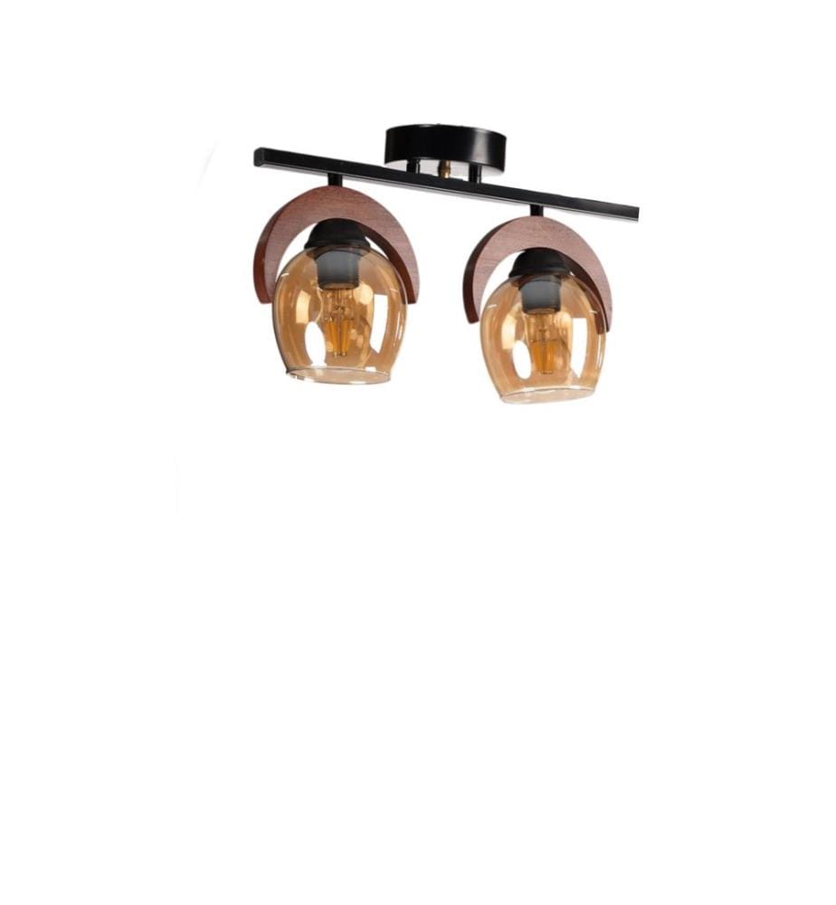 Kronleuchter, Honig, Walnuss, Schwarz, Metallkorpus mit Holzdetails