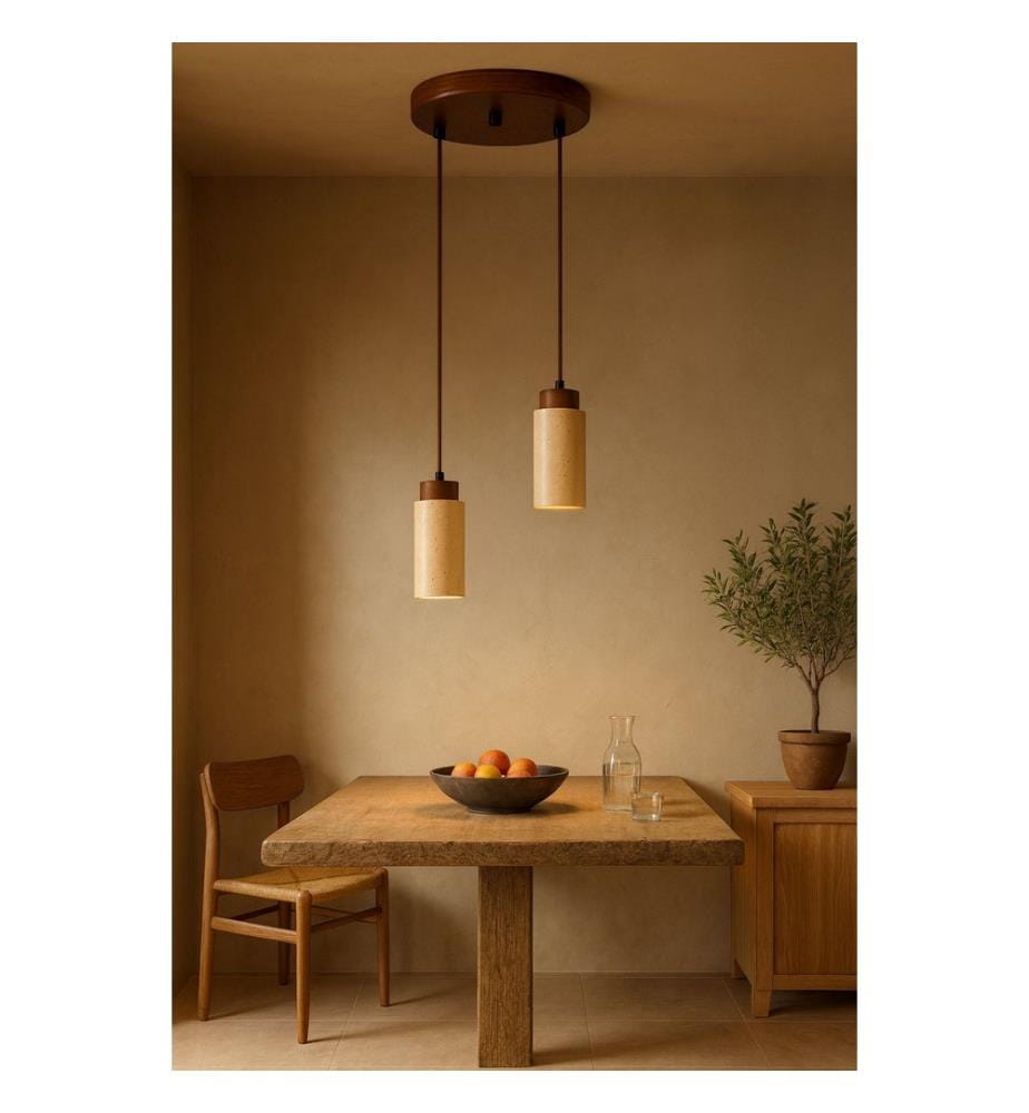 Lustre, beige, noyer, placage bois, corps métal