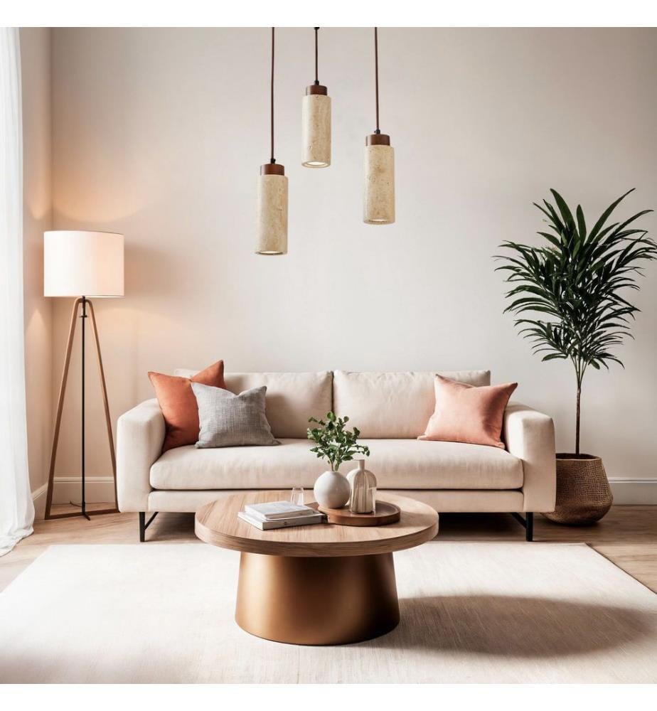Lustre, beige, noyer, placage bois, corps métal