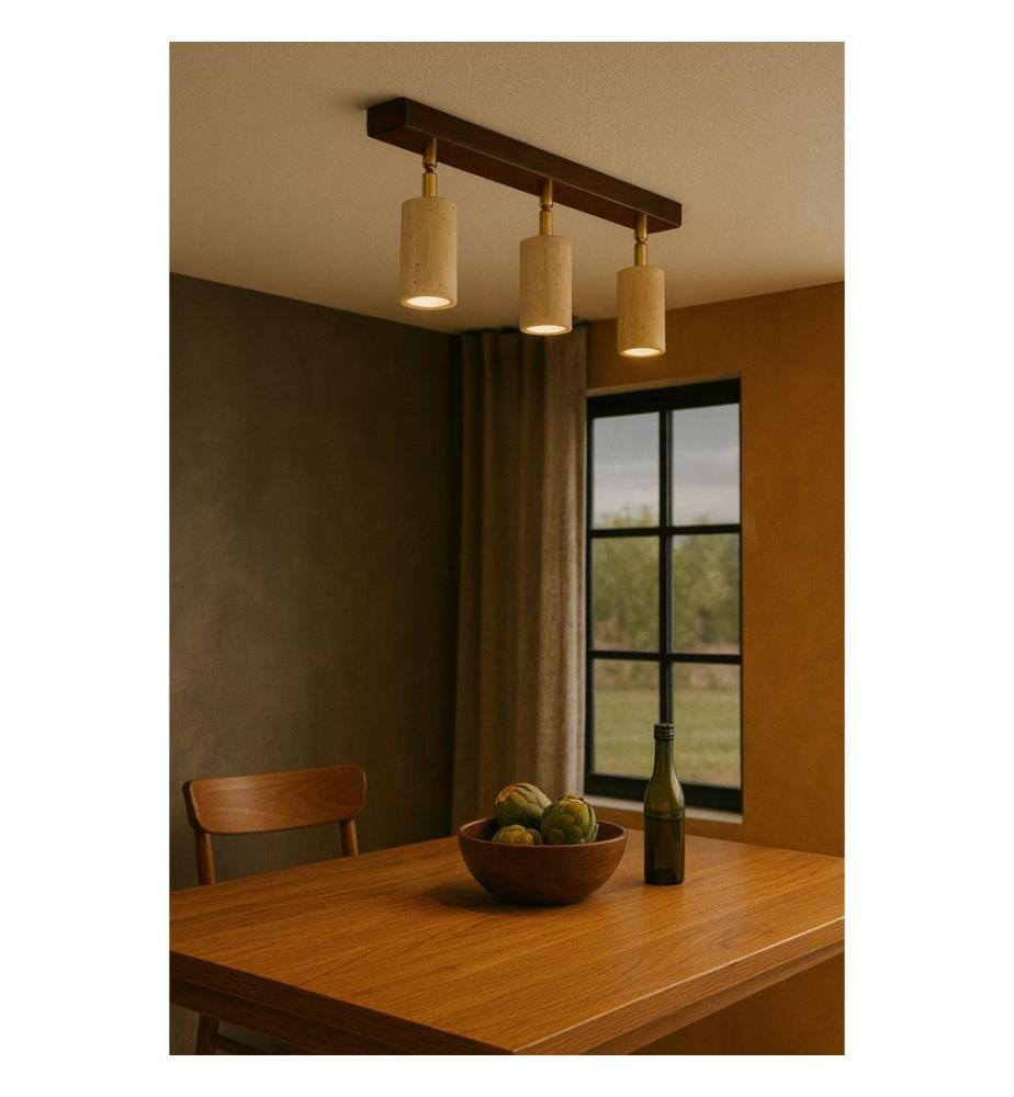 Lustre, beige, noyer, placage bois, corps métal