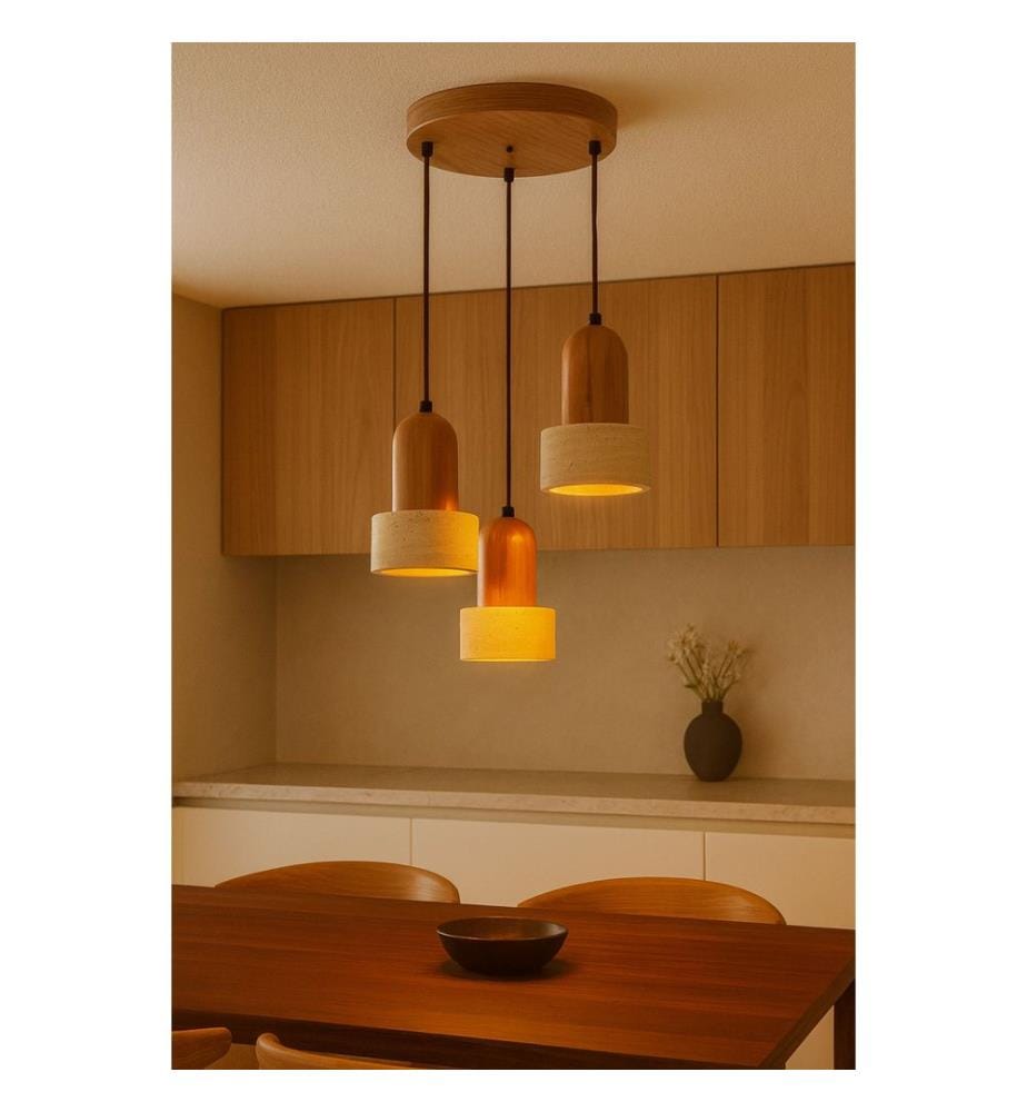 Kronleuchter, Beige, Eiche, Holzfurnier, Metallkorpus