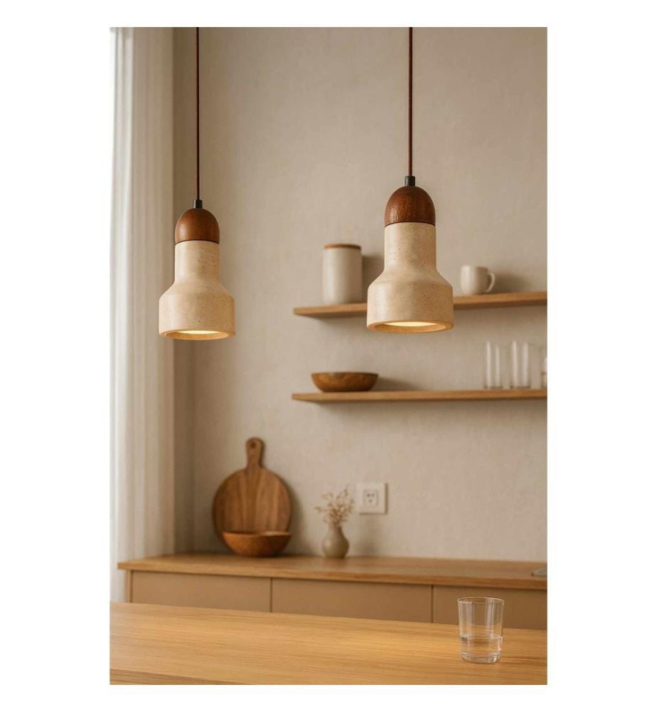 Kronleuchter, Beige, Walnuss, Holzkorpus
