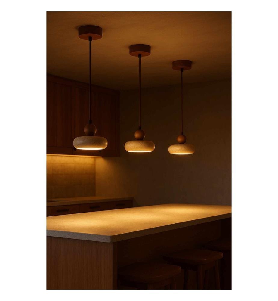 Lustre, beige, noyer, corps en bois