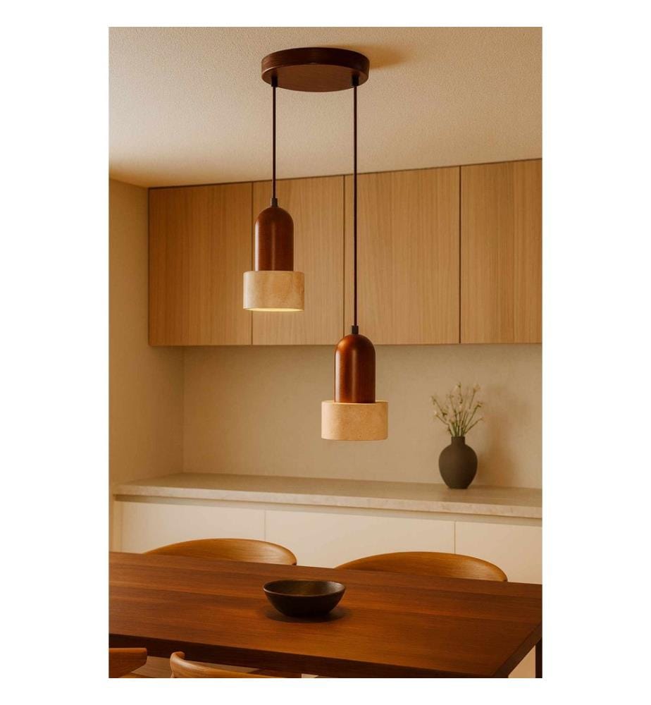 Kronleuchter, Beige, Walnuss, Holzkorpus