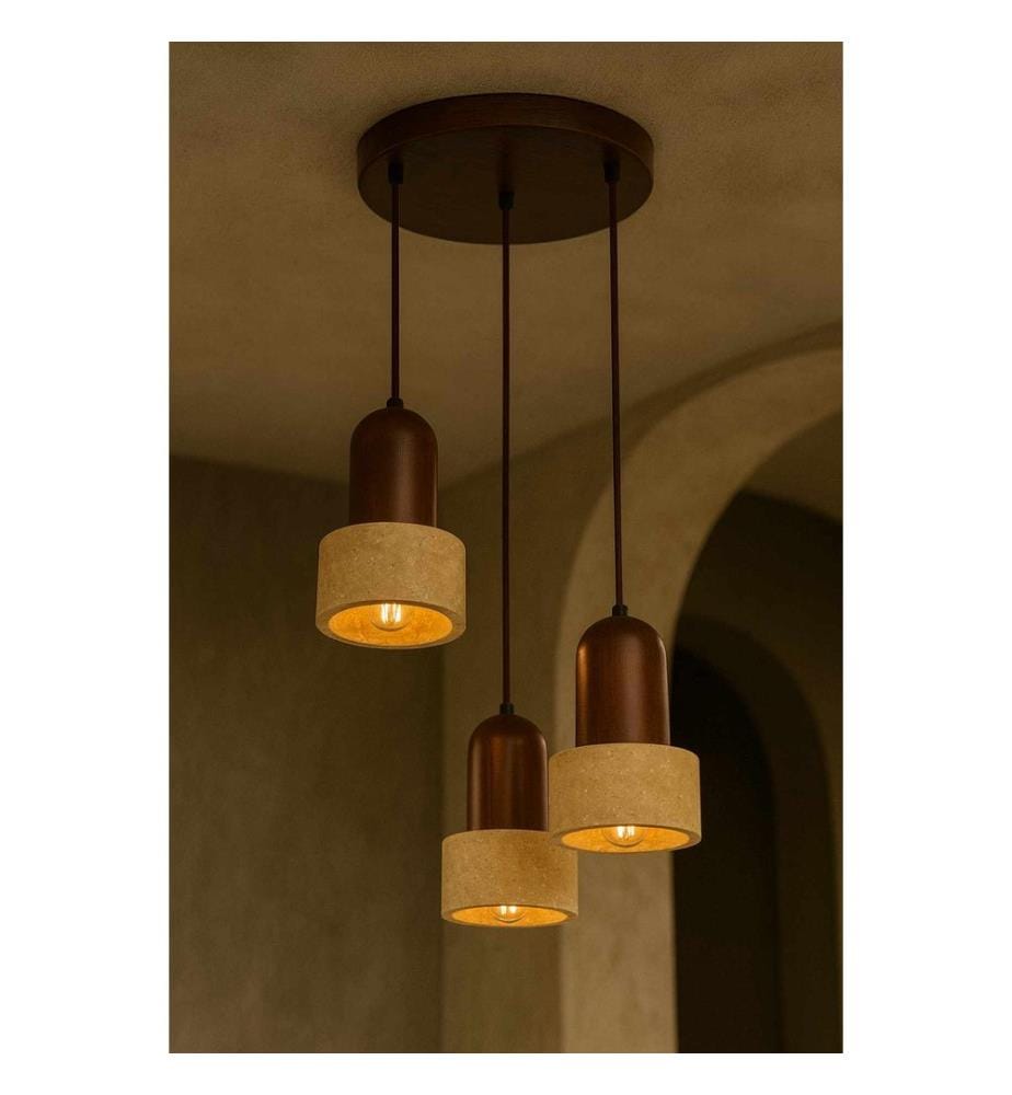 Lustre, beige, noyer, corps en bois