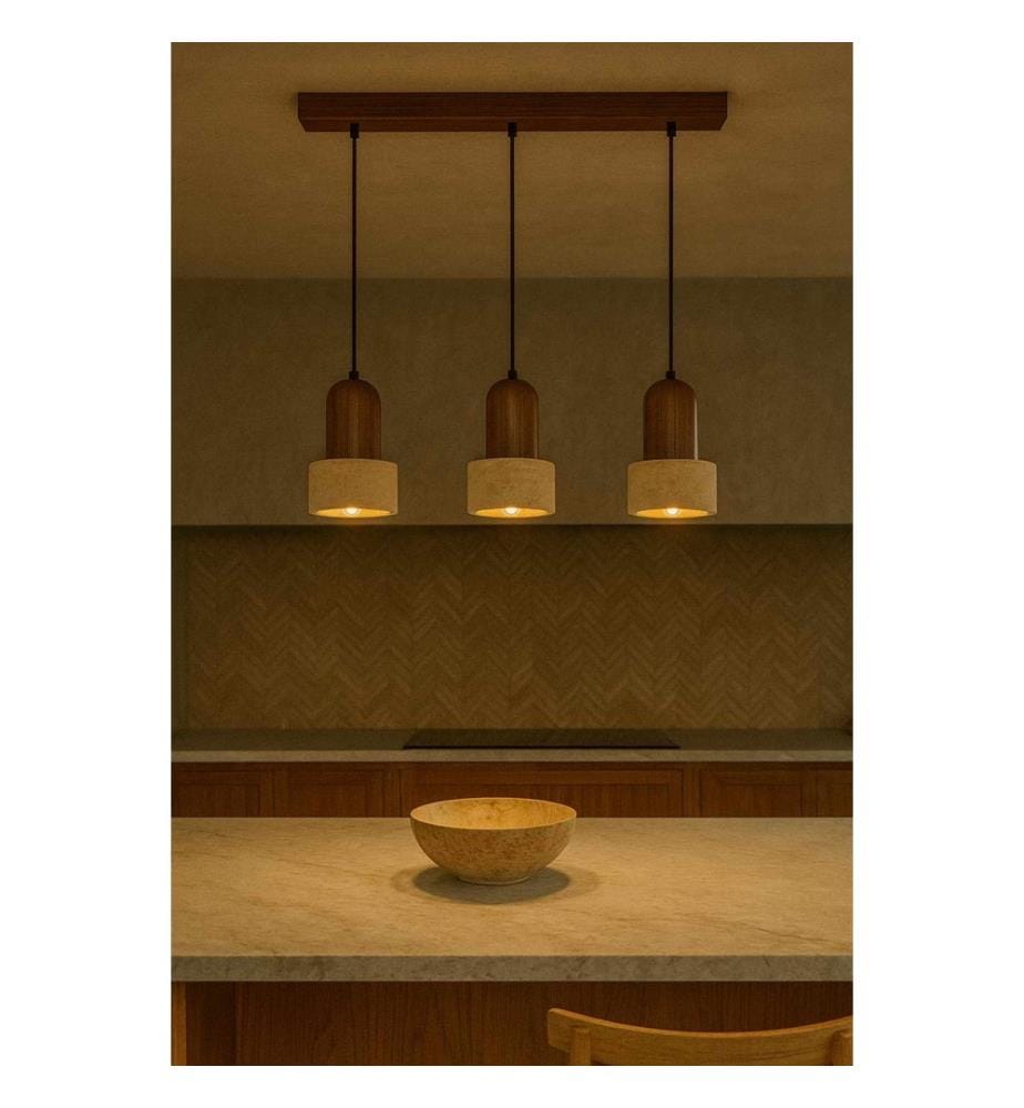 Lustre, beige, noyer, corps en bois