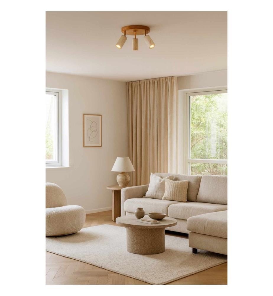 Kronleuchter, Beige, Eiche, Holzkorpus