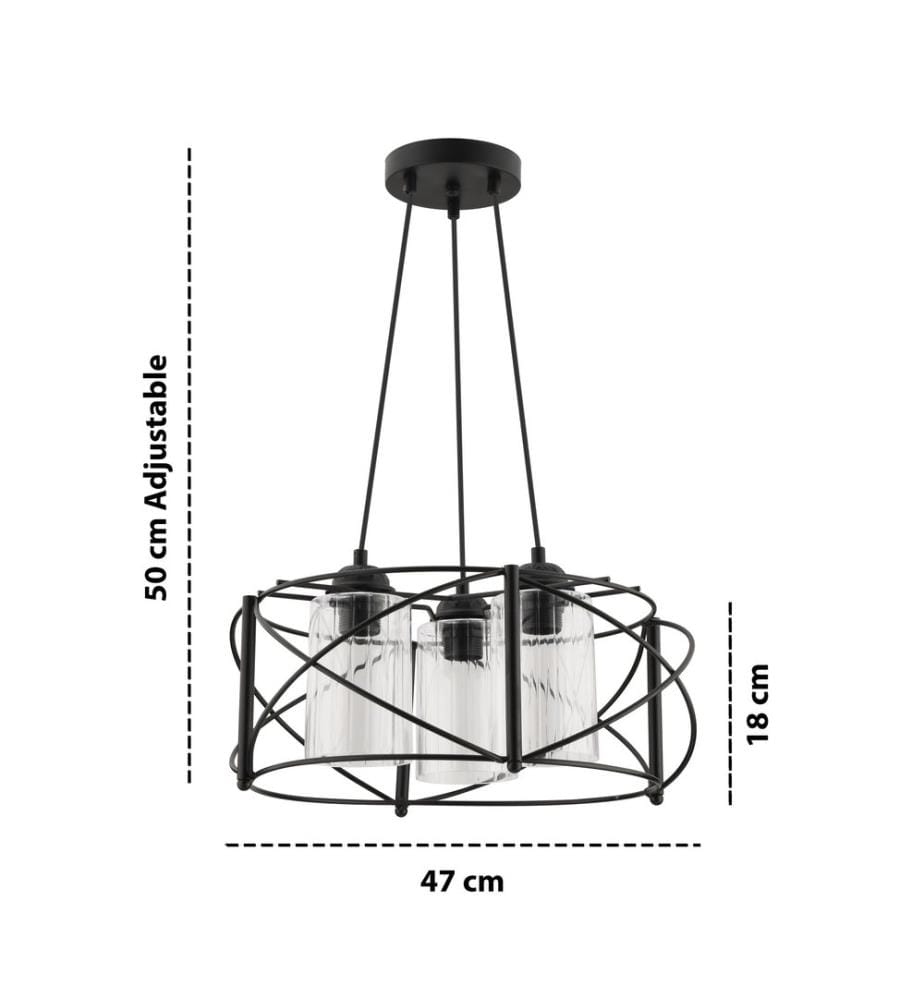 Lustre, corps en métal, noir, transparent