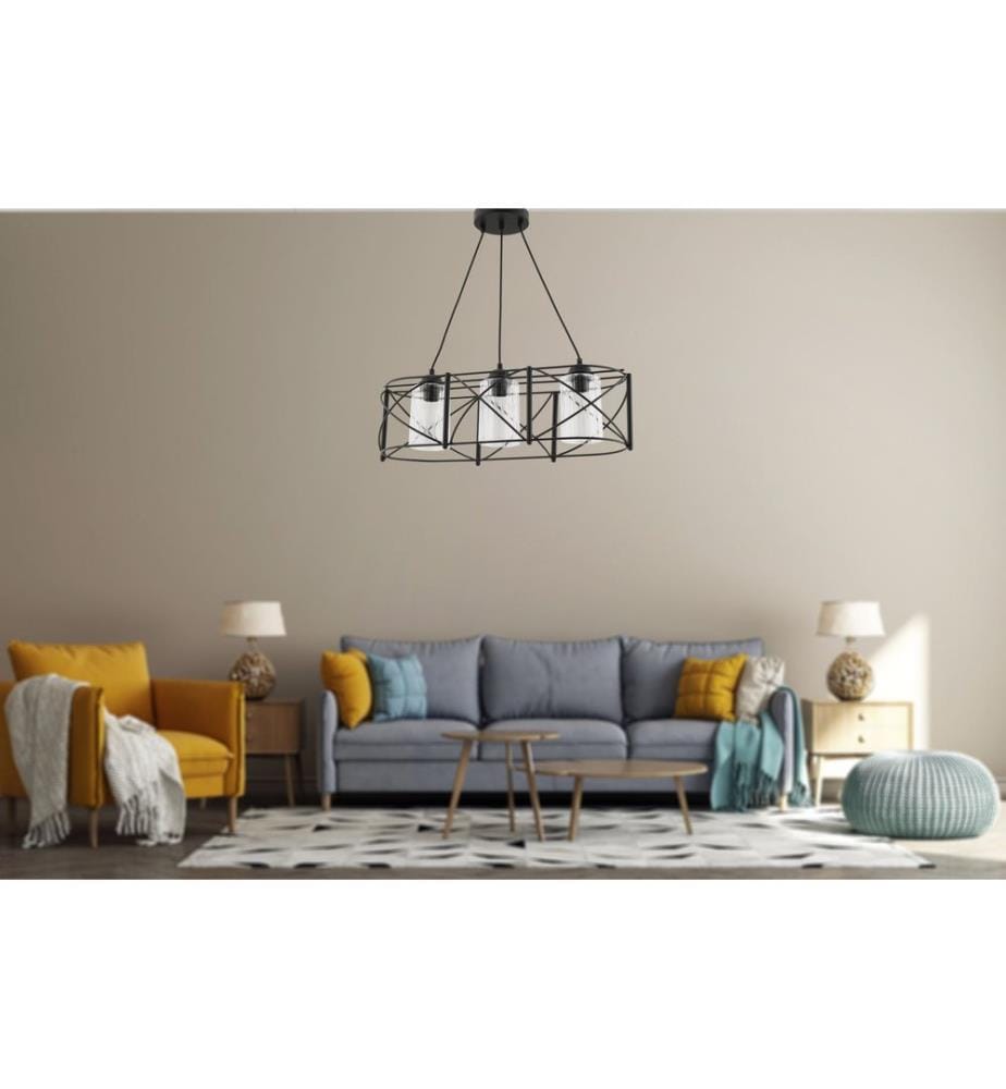 Lustre, corps en métal, noir, transparent