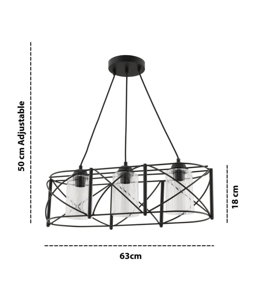 Lustre, corps en métal, noir, transparent