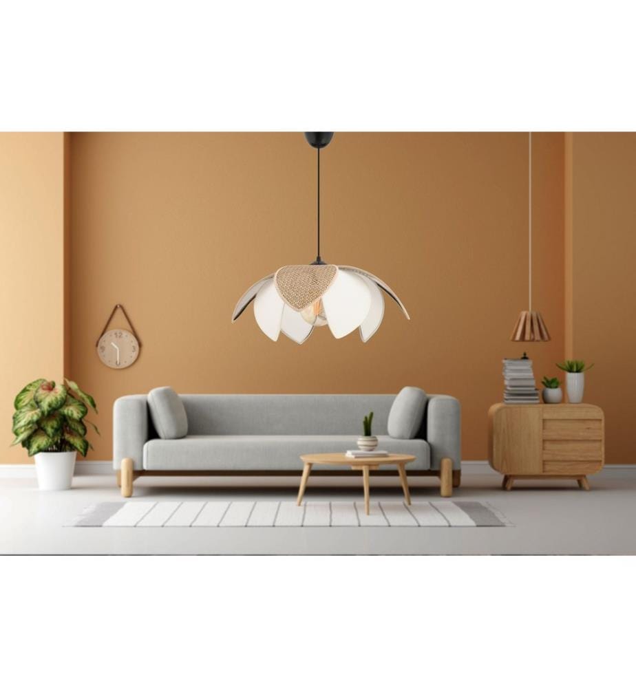 Lustre, corps en métal, marron, beige, blanc